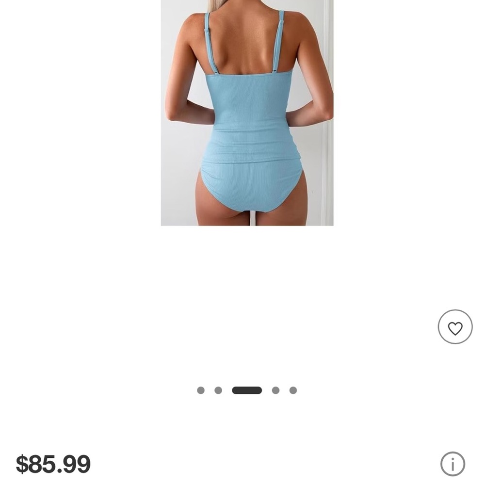 Sky Blue Ribbed Tankini Two-Piece Ruched Tummy Control Tankini Set - Picture 2 of 14